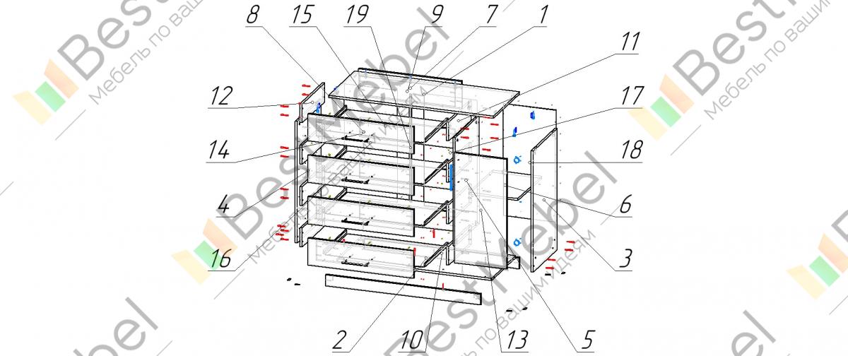 Схема сборки комода 4 ящика