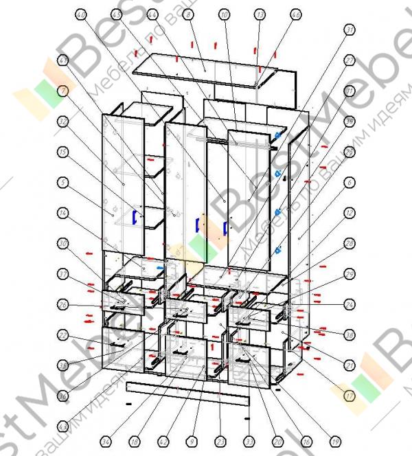 Деталировка шкафа распашного шкафа