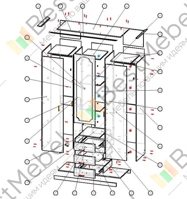 Шкаф трехстворчатый шт 2 с ящиками схема сборки