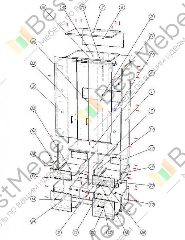 Схема сборки распашного шкафа